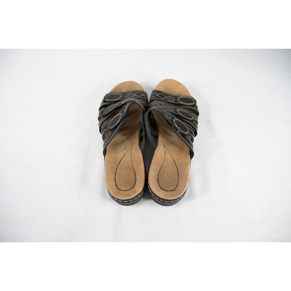Clarks Leisa Cacti Q Slide Sandals Womens‎ 10 Black Leather shoes casual comfort - Picture 5 of 8